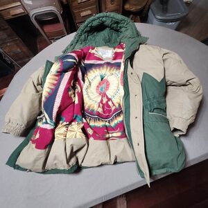 Vintage Two Tone (Tan/Green) Mulberry Street Goose Down Jacket - Size L